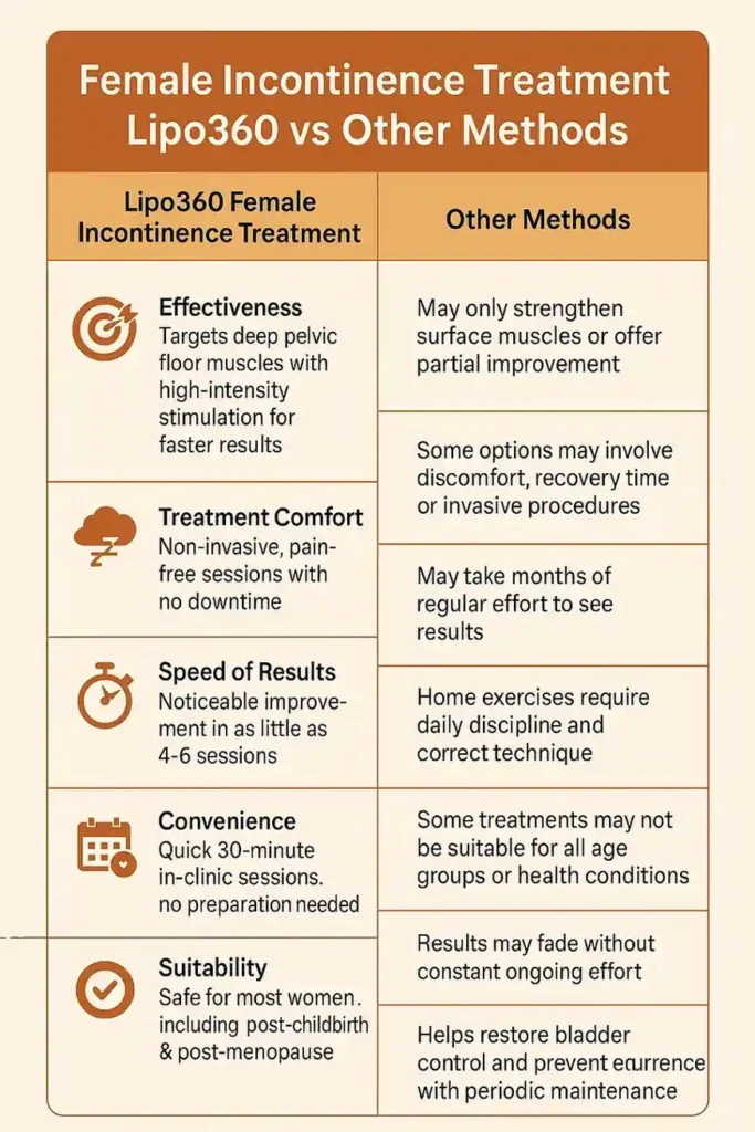 Comprehensive Guide To Female Incontinence Treatment Options 1 Table showing benefits of incontinence treatment Solihull